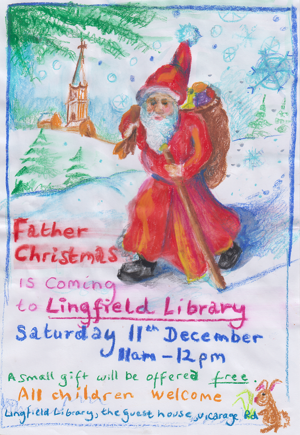 Poster of Father Christmas at Lingfield Library